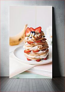 Πίνακας, Delicious Pancake Stack with Strawberries Νόστιμη στοίβα τηγανιτών με φράουλες