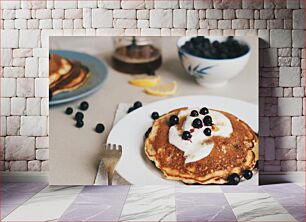 Πίνακας, Delicious Pancakes with Blueberries Λαχταριστές τηγανίτες με βατόμουρα