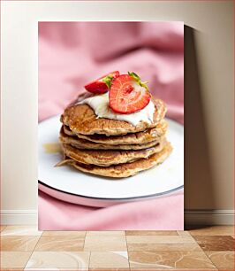 Πίνακας, Delicious Pancakes with Strawberries Λαχταριστές τηγανίτες με φράουλες