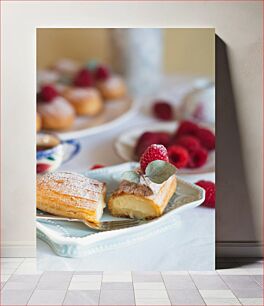 Πίνακας, Delicious Pastries with Raspberries Λαχταριστά γλυκά με σμέουρα