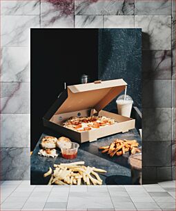 Πίνακας, Delicious Pizza and Fries Νόστιμη πίτσα και πατάτες