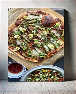 Πίνακας, Delicious Pizza with Fresh Veggie Toppings Νόστιμη πίτσα με φρέσκα λαχανικά