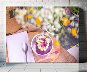 Πίνακας, Delicious Purple Dessert with Flowers Νόστιμο μωβ επιδόρπιο με λουλούδια