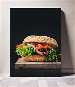 Πίνακας, Delicious Sandwich on Cutting Board Νόστιμο σάντουιτς σε σανίδα κοπής