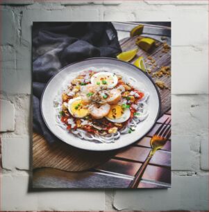 Πίνακας, Delicious Shrimp and Egg Noodle Dish Νόστιμο πιάτο με γαρίδες και αυγά νουντλς