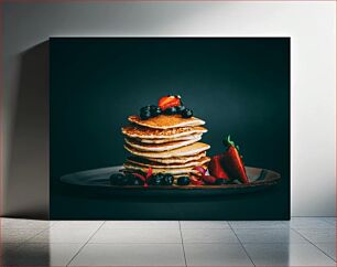 Πίνακας, Delicious Stack of Pancakes with Berries Νόστιμη στοίβα από τηγανίτες με μούρα