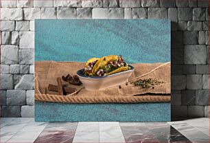 Πίνακας, Delicious Tacos on Rustic Background Νόστιμα Tacos σε ρουστίκ φόντο