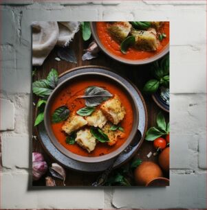 Πίνακας, Delicious Tomato Soup with Basil and Croutons Λαχταριστή σούπα ντομάτας με βασιλικό και κρουτόν