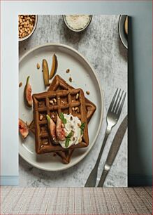 Πίνακας, Delicious Waffles with Figs and Cream Λαχταριστές βάφλες με σύκα και κρέμα