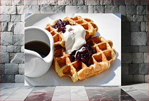 Πίνακας, Delicious Waffles with Syrup Λαχταριστές βάφλες με σιρόπι