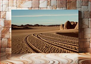 Πίνακας, Desert Landscape with Tire Tracks Έρημο τοπίο με ίχνη ελαστικών