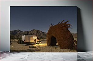 Πίνακας, Desert Night Camping with Serpent Sculpture Desert Night Camping με Γλυπτό Φιδιού