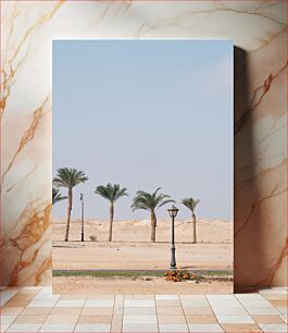 Πίνακας, Desert Oasis with Palm Trees and Lamp Posts Όαση της ερήμου με φοίνικες και φωτιστικούς στύλους