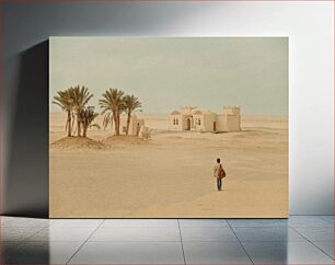 Πίνακας, Desert Oasis with Palm Trees and Traditional Building Όαση της ερήμου με φοίνικες και παραδοσιακό κτίριο