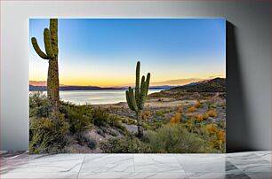 Πίνακας, Desert Sunset by the Lake Ηλιοβασίλεμα της ερήμου δίπλα στη λίμνη