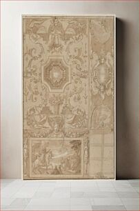 Πίνακας, Design for a Decorated Wall and Ceiling of a Gallery, marked with the monogram of the French King Henri III or IV