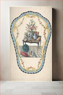 Πίνακας, Design for a Firescreen with a Table with a Vase of Flowers, Books, and Teapot
