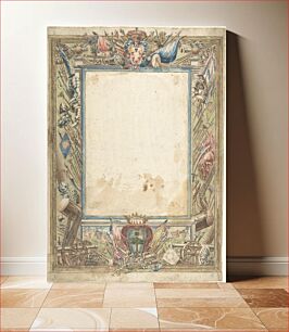 Πίνακας, Design for a Frame with Armorial Trophies, the Medici Coat of Arms and a Second Coat of Arms, possibly of the Alberighi Family (?), Anonymous, Italian, 16th century