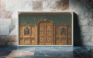 Πίνακας, Design for a room with wood panels inset with paintings and a heavily-carved double door by Jules Lachaise and Eugène Pierre Gourdet