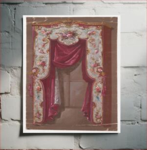 Πίνακας, Design for a Valance in with Thin Bushes and Garlands of Flowers and a Shell Motif with a Hanging Curtain