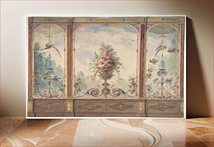 Πίνακας, Design for a Wall with a Flower Vase, Birds, Two Gold Fish and Globe Fountains, Anonymous, British, 19th century