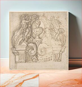 Πίνακας, Design for an Overdoor or the Top of a Niche with a Bust and Garland-bearing Putti by Giovanni Battista Foggini
