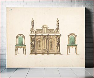 Πίνακας, Design for Cabinet Ornamented with Carved Knights and Ladies, and Two Chairs