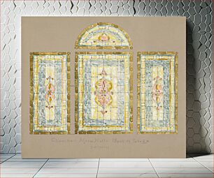 Πίνακας, Design for Stained Glass Windows: Chamber Music Hall - Back of Stage, Carnegie Hall, New York, NY (late 19th century) vintage illustration by Alice Cordelia Morse