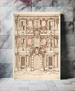 Πίνακας, Design for the Facade of a Palace with the Coat of Arms of Pope Clement IX, Anonymous, Italian, Bolognese 18th century artist