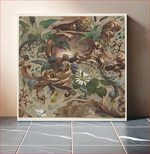 Πίνακας, Design for wallpaper featuring shells, waterlilies, and cattails by Jules Lachaise and Eugène Pierre Gourdet