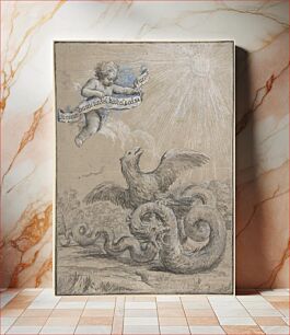 Πίνακας, Design with an Eagle Fighting with a Serpent and a Putto in the Sky Holding an Inscribed Banner