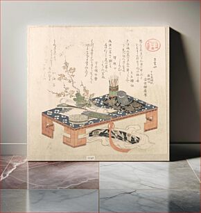 Πίνακας, “Desk with Writing Set and Plum Flowers,” from the series Ise Calendars for the Asakusa Group (Asakusa-gawa Ise goyomi)From the Spring Rain Collection (Harusame shū), vol. 2 by Kubo Shunman
