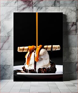 Πίνακας, Dessert with Ice Cream and Caramel Sauce Επιδόρπιο με παγωτό και σάλτσα καραμέλας