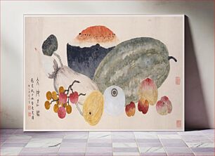 Πίνακας, Dish of Iced Summer Fruit (1945) Chinese by Ding Fuzhi