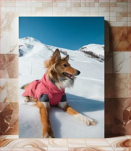 Πίνακας, Dog Enjoying Snowy Mountains Σκύλος που απολαμβάνει τα χιονισμένα βουνά