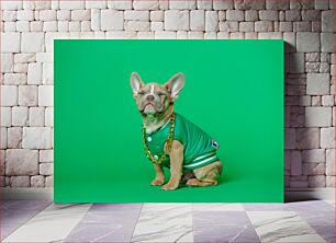 Πίνακας, Dog in Green Jacket with Gold Chain Σκύλος με πράσινο σακάκι με χρυσή αλυσίδα