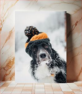 Πίνακας, Dog in Snowy Winter Hat Σκύλος με Χιονισμένο Χειμερινό Καπέλο