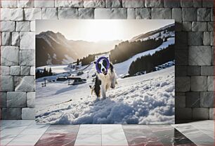 Πίνακας, Dog Playing in Snowy Mountains Σκύλος που παίζει στα χιονισμένα βουνά