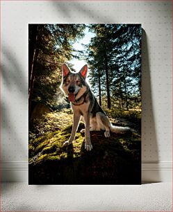 Πίνακας, Dog Sitting in Sunlit Forest Σκύλος που κάθεται στο ηλιόλουστο δάσος