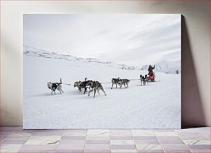 Πίνακας, Dog Sledding in Snowy Landscape Έλκηθρο σκύλου σε χιονισμένο τοπίο