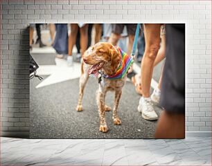 Πίνακας, Dog with Rainbow Bandana in Crowd Σκύλος με Rainbow Bandana στο πλήθος