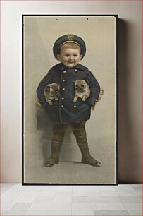 Πίνακας, "Don't be afraid" [Little boy with a sailor's coat and hat holding a dog under each arm]