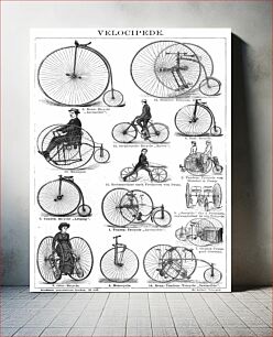 Πίνακας, Drawing of various antique bicycles, or "velocipedes" as they were then called, from an 1887 German encyclopedia