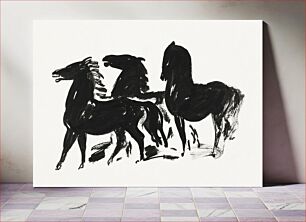 Πίνακας, Drie zwarte paarden staand naar links kijkend (1935–1936) by Leo Gestel