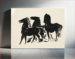 Πίνακας, Drie zwarte paarden staand naar links kijkend (1935–1936) by Leo Gestel