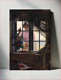 Πίνακας, During bath time. A young girl knocks on the window of a fisherman's house by Carl Bloch