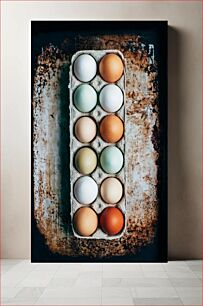 Πίνακας, Egg Carton on Rustic Surface Κουτί αυγών σε ρουστίκ επιφάνεια