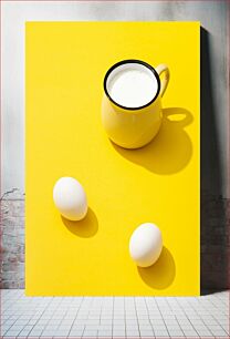 Πίνακας, Eggs and Milk on Yellow Background Αυγά και γάλα σε κίτρινο φόντο