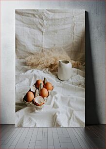 Πίνακας, Eggs in a Carton with Ceramic Jug Αυγά σε χαρτοκιβώτιο με κεραμική κανάτα