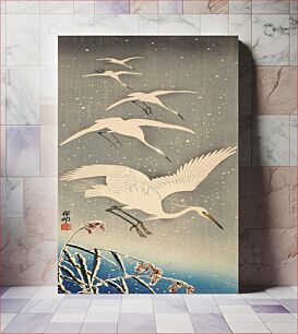 Πίνακας, Egrets Descending in Snow by Ohara Shōson